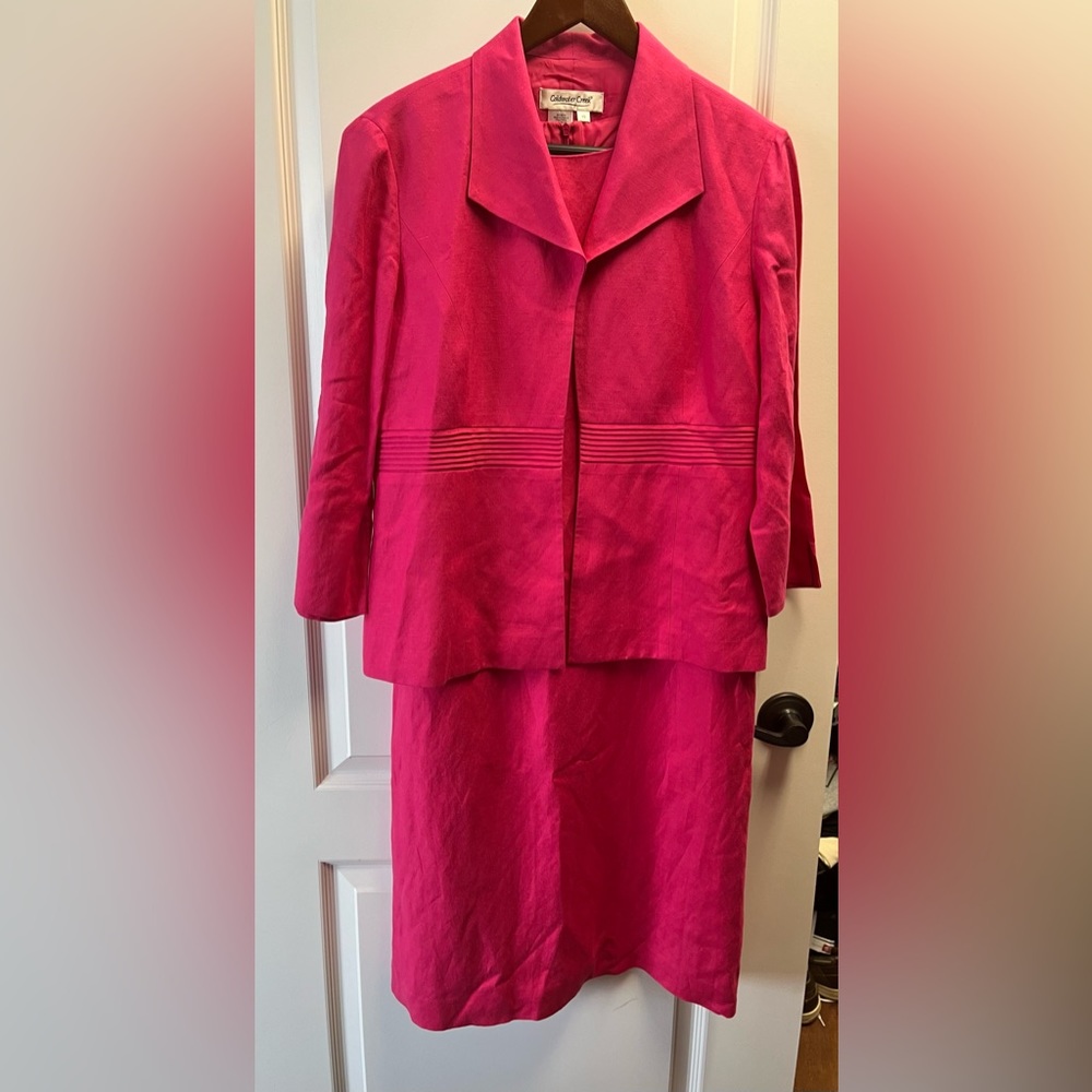 Coldwater Creek Pink Linen Blend Jacket & Matching Sleeveless Sheath Dress Sz 10